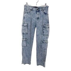 Between Us Acid Wash Denim Cargo Jeans Size 7 Blue High Rise Utility Straight